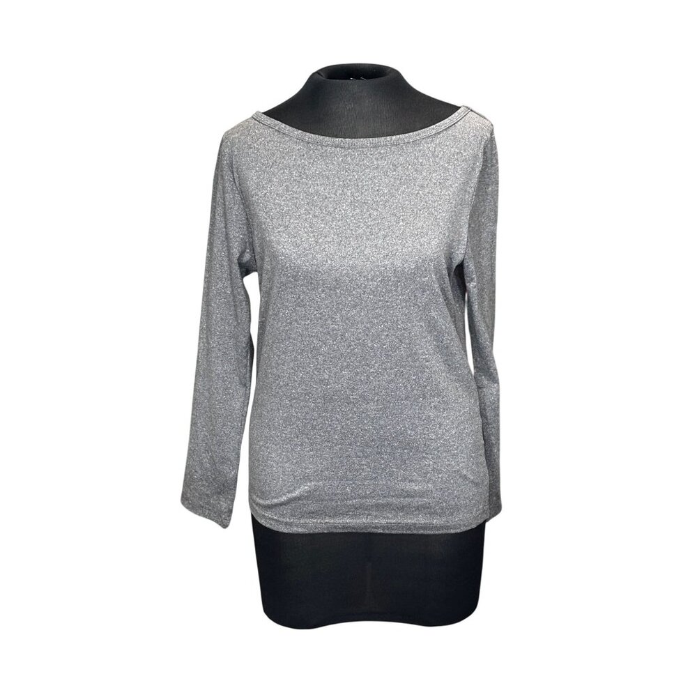 Shein L Silver Shimmer Long Sleeve Womens Top Polyester/Elastane